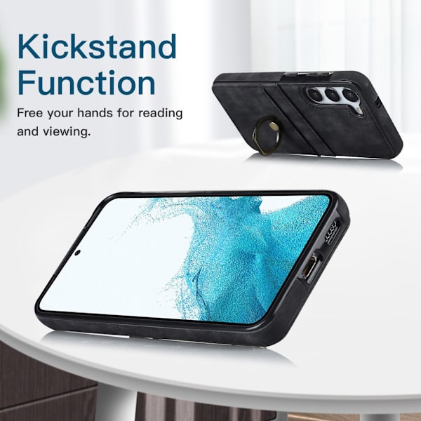 Samsung Galaxy S24 Plus -kuori korttipaikalla ja rengaspidikkeellä, musta