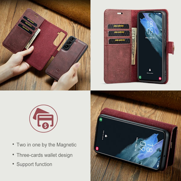 DG.MING 2-in-1 Magnet Wallet Samsung Galaxy S22 Red