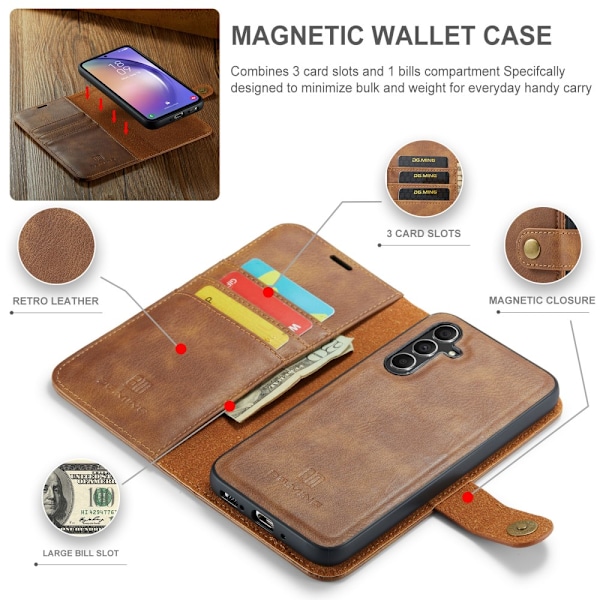 DG.MING 2-in-1 Magnet Wallet Samsung Galaxy A54 Cognac
