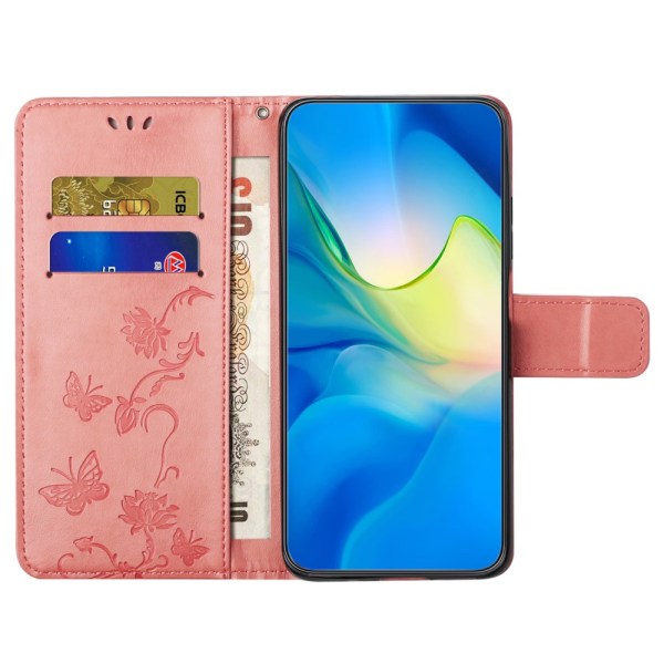 Perhoskuvioinen nahkakotelo Samsung Galaxy S24 Plus - Vaaleanpunainen