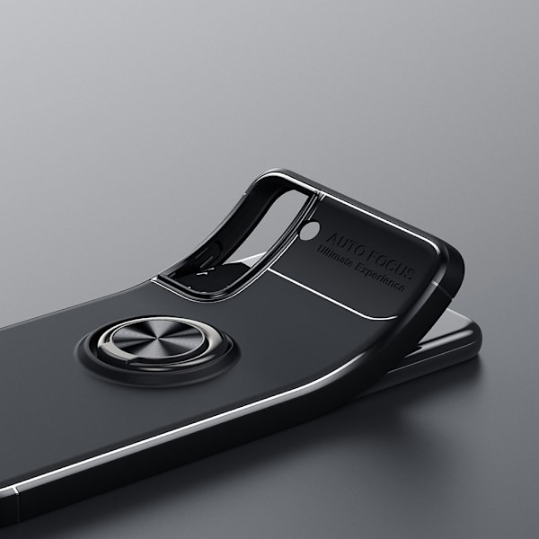 Samsung Galaxy S21 FE:n musta kuori rengaskannattimella