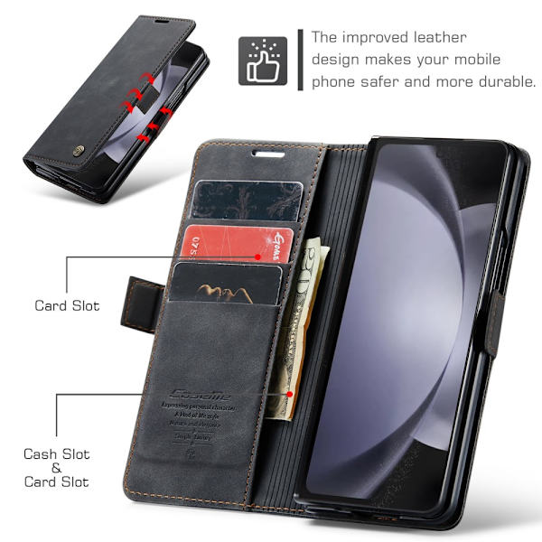 CaseMe Slim Lompakkokotelo Samsung Galaxy Z Fold 5 Musta