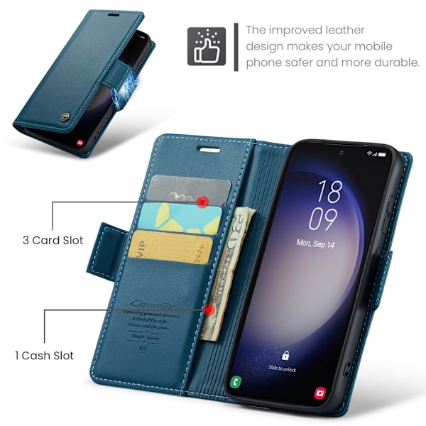 CaseMe Slim Plånboksfodral RFID-skydd Samsung Galaxy S24 Blå
