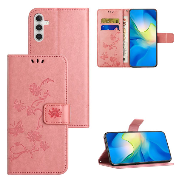 Perhoskuvioinen nahkakotelo Samsung Galaxy S24 - Vaaleanpunainen