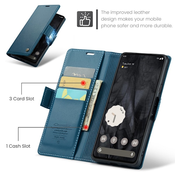CaseMe Slim Plånboksfodral RFID-skydd Google Pixel 8 Pro Blå