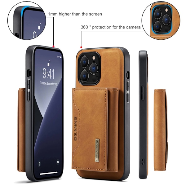 DG.MING 2 i 1 Magnetisk Kortlomme Etui iPhone 16 Pro Cognac