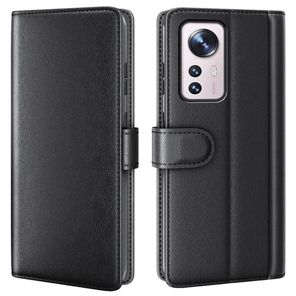 Aito nahkakotelo Xiaomi 12 Prolle, musta
