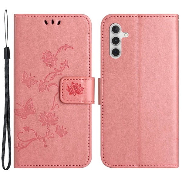 Nahkakotelo Butterflies Samsung Galaxy A14 Pink
