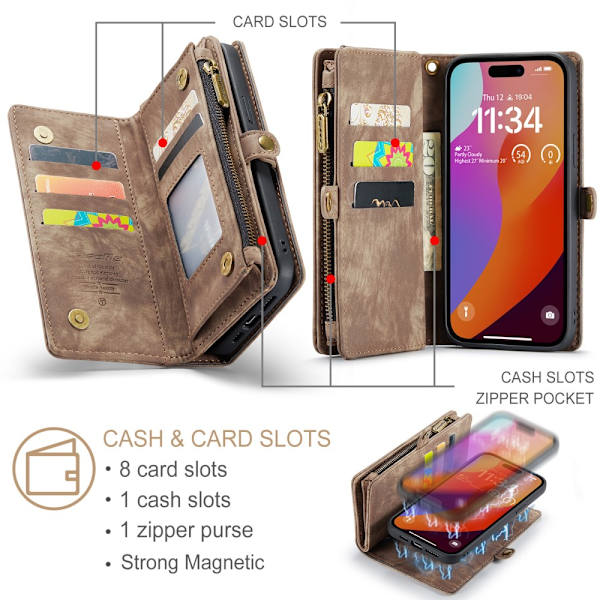 CaseMe Multi-Slot 2 i 1 Pungetui iPhone 16 Pro Max Brun