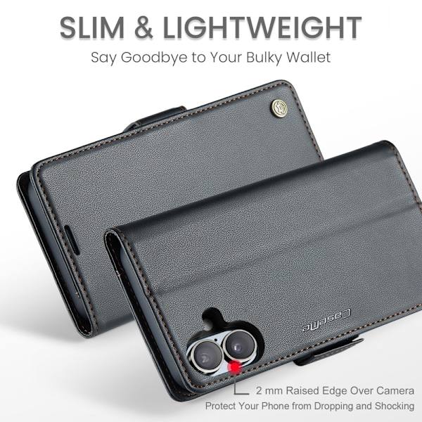 CaseMe Slim Plånboksfodral RFID-skydd iPhone 16 Plus Svart