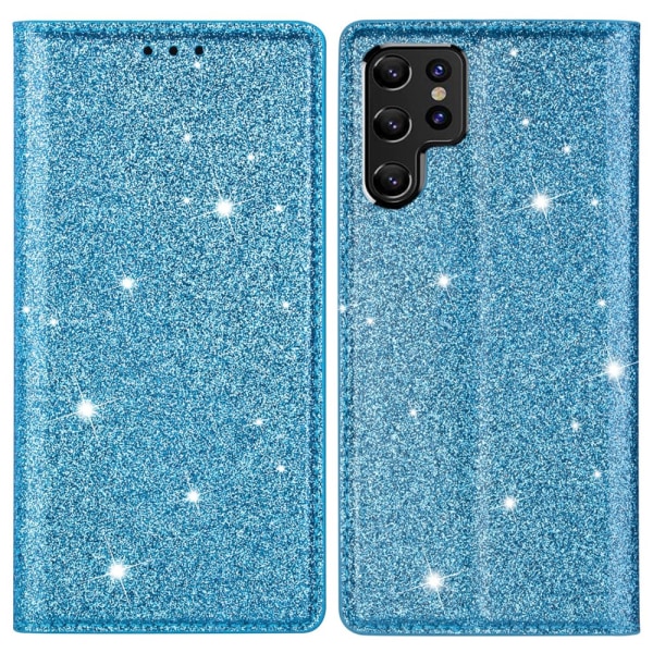 Glitter Plånboksfodral Samsung Galaxy S22 Ultra Blå