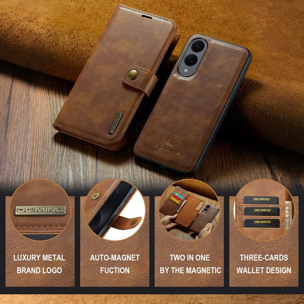 DG.MING 2-in-1 Magnet Wallet Samsung Galaxy S25 Edge Cognac
