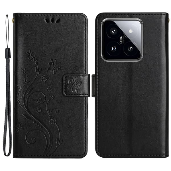 Nahkakotelo Perhoset Xiaomi 14 Musta