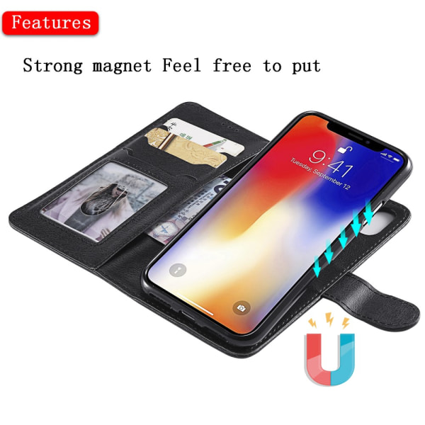 Magnetisk læderpung iPhone XS/X Sort