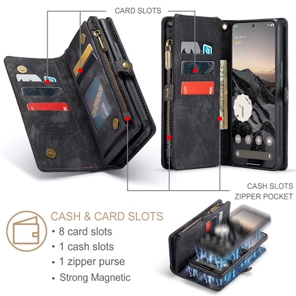 CaseMe Multi-Slot 2-in-1 Lompakko Kotelo Google Pixel 9 Pro Musta