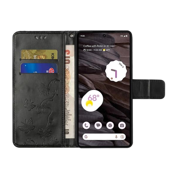 Perhoskuvioitu nahkakotelo Google Pixel 8a:lle, musta