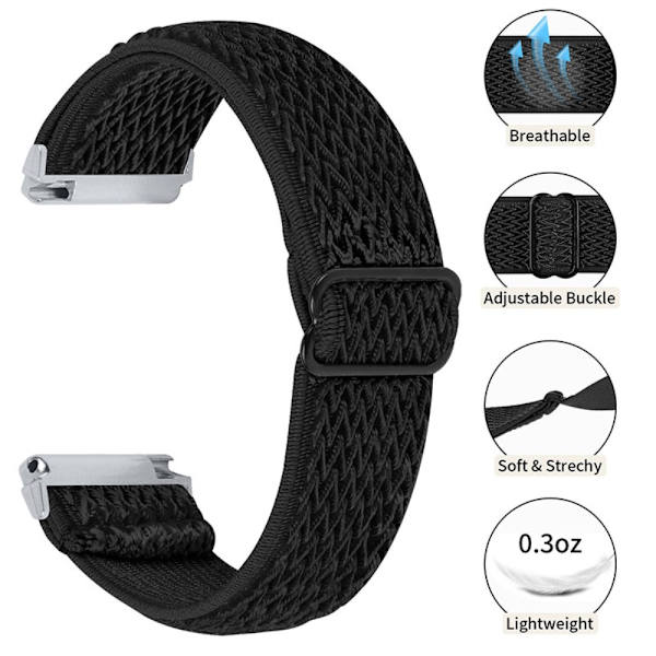 Vävd Nylonarmband Fitbit Versa/Versa 2 Svart