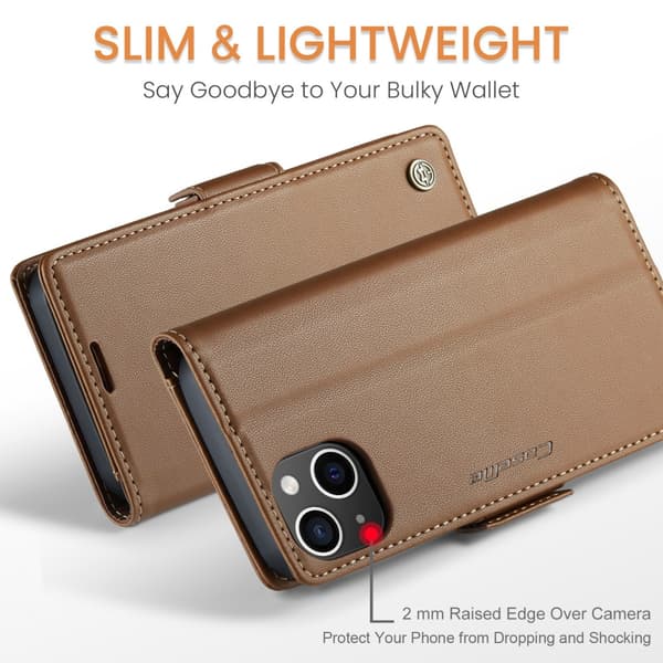 CaseMe Slim Pungetui RFID-beskyttelse iPhone 15 Brun