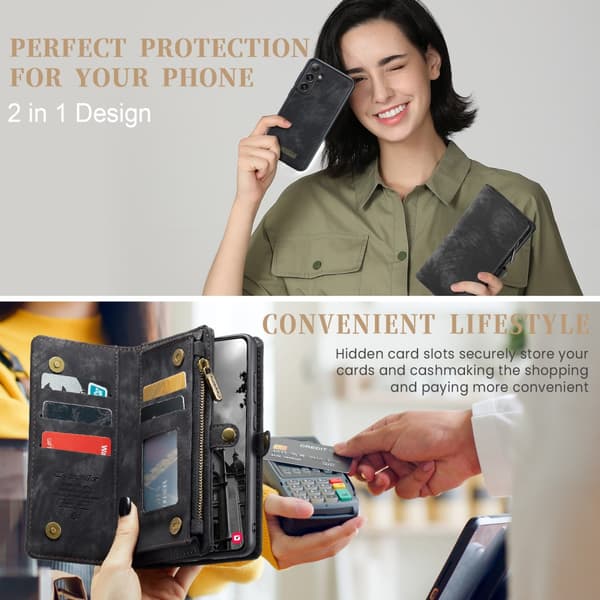 CaseMe Multi-Slot 2 i 1 Pungetui Galaxy S25 Plus Sort