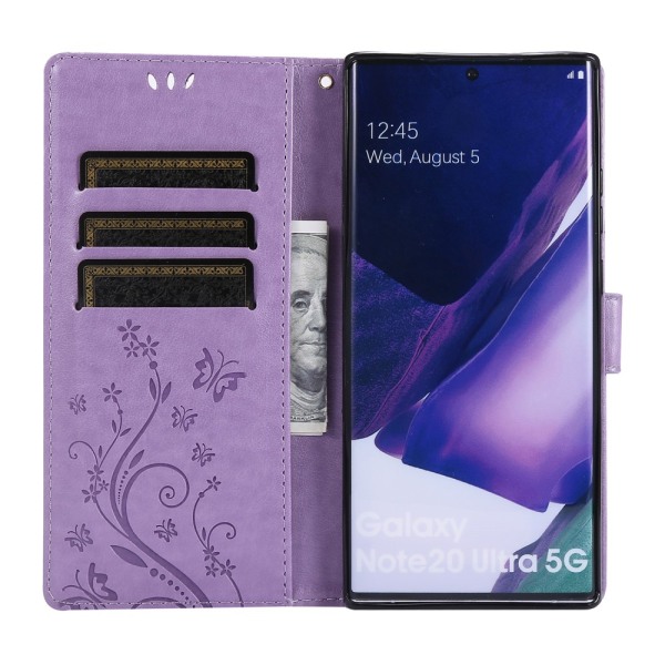 Læderetui Butterflies Samsung Galaxy Note 20 Ultra Purple
