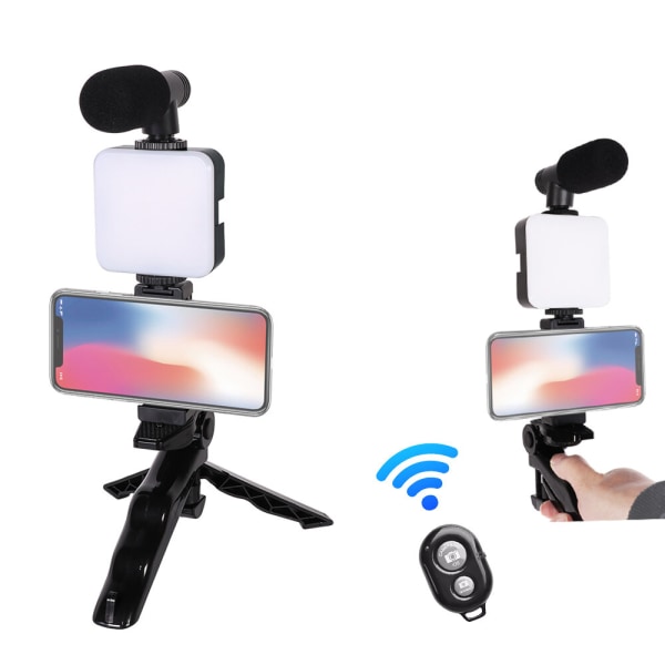 360 Selfie Stick Med Fällbar Tripod och Mikrofon Svart