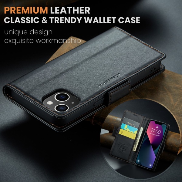 CaseMe Slim Pungetui RFID-beskyttelse iPhone 15 Plus Sort