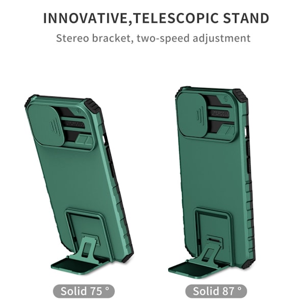 Kickstand Cover iPhone 14 Kamerabeskyttelse Grøn