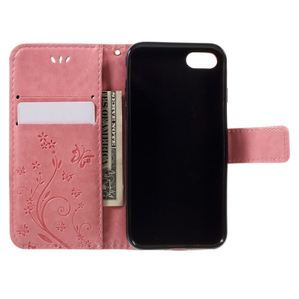 Nahkakotelo Butterflies iPhone 7/8/SE Pink