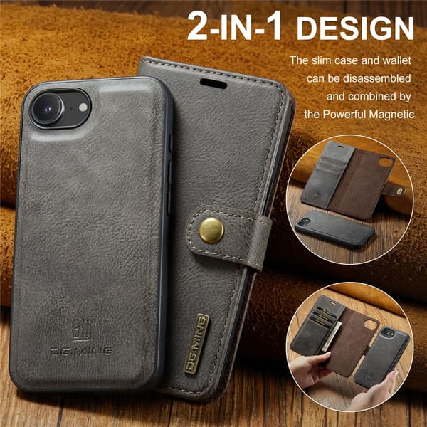 DG.MING 2-i-1 Magnetiskt Plånboksfodral iPhone 16e Brun
