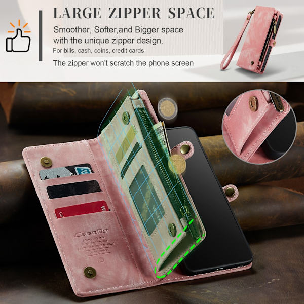 CaseMe Multi-Slot 2 i 1 Pungetui iPhone 15 Pro Max Rosa