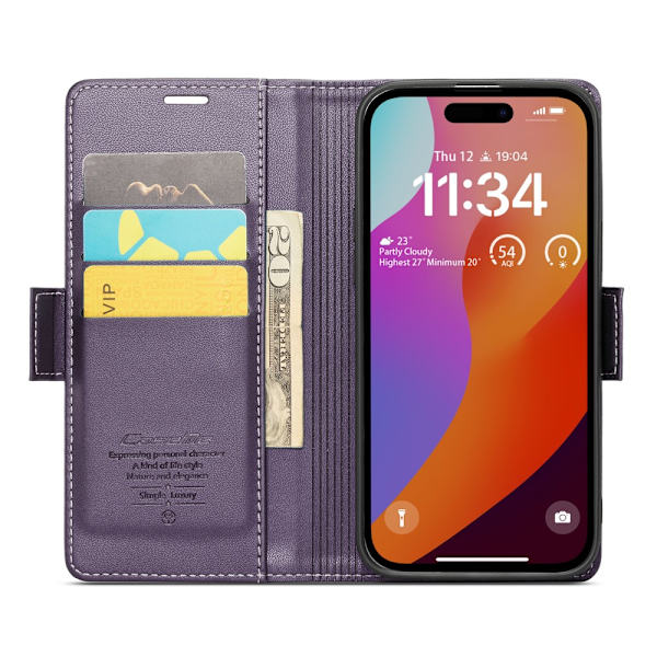 CaseMe Slim Plånboksfodral RFID-skydd iPhone 16 Pro Max Lila