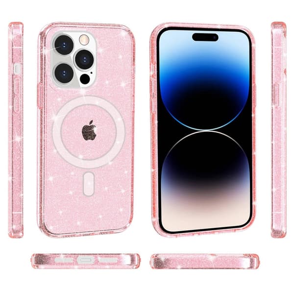 Glitter MagSafe Skal iPhone 14 Pro Transparent Rosa