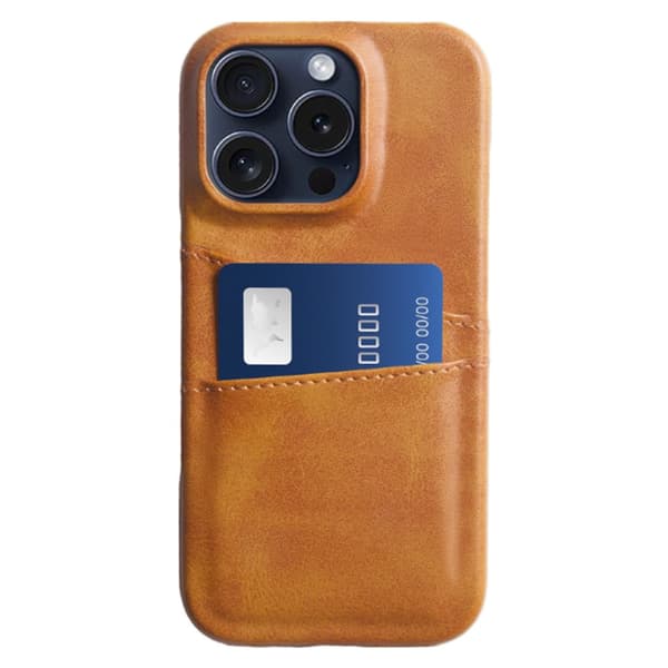 Læderskal med kortholder til iPhone 16 Pro Max Cognac