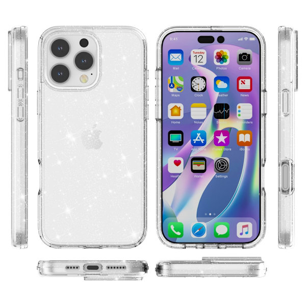 iPhone 16 Pro -kuori, glitter, läpinäkyvä
