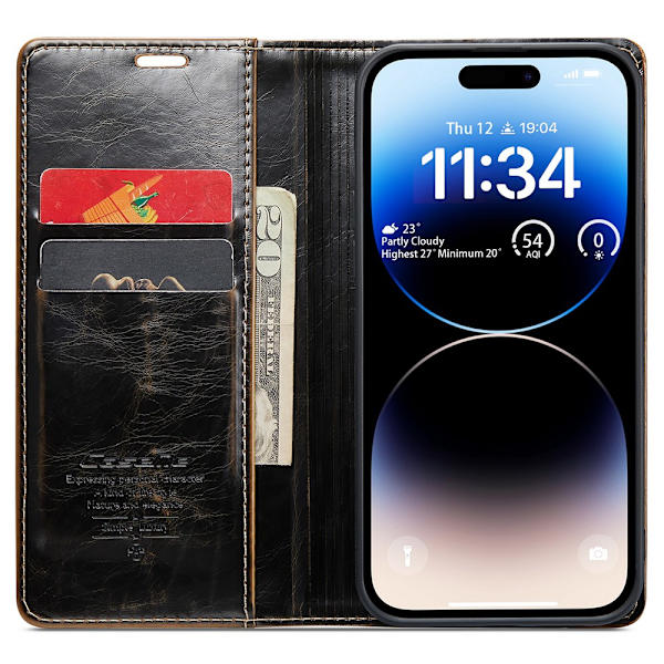CaseMe Läderfodral iPhone 15 Pro Max Brun