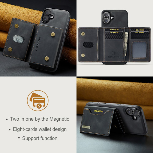 DG.MING 2 in 1 Magnetic Card Slot Case iPhone 16 Plus Black