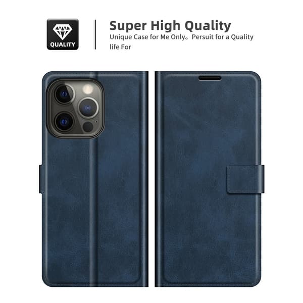 iPhone 13 Pro Plånboksfodral Läder Blå
