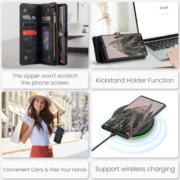 CaseMe Multi-Slot 2-in-1 Lompakko Kotelo Galaxy S25 Ultra Musta