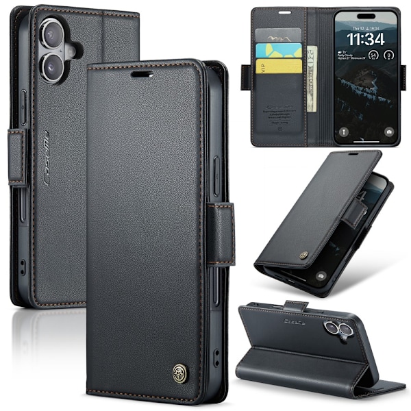 CaseMe Slim Plånboksfodral RFID-skydd iPhone 16 Svart