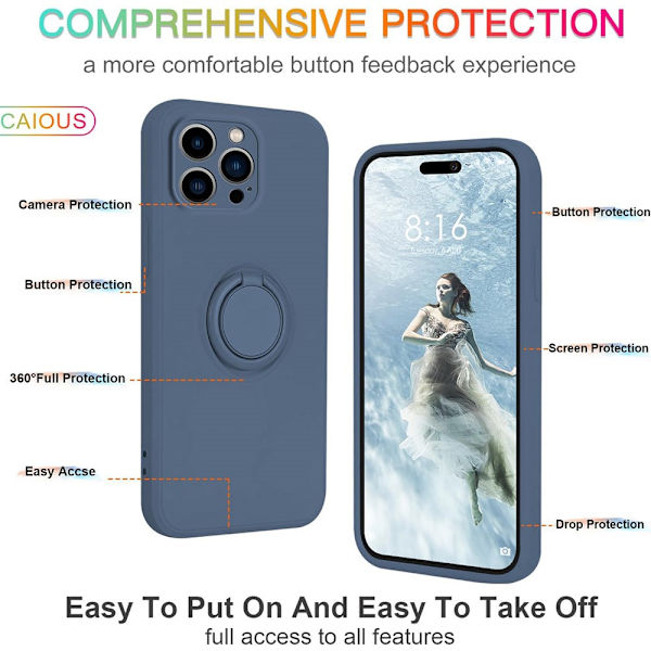 iPhone 16 Pro Max Skal Med Ringholder Blå