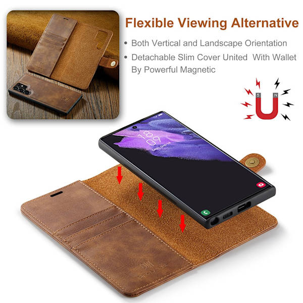 DG.MING 2-in-1 Magnet Wallet Samsung Galaxy S22 Ultra Cognac
