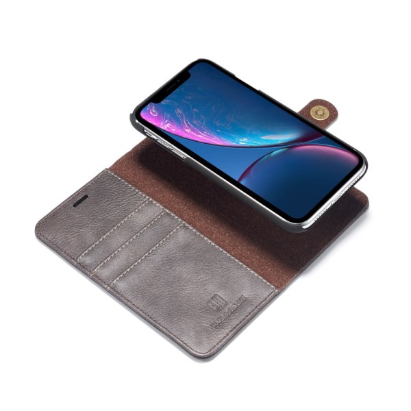 DG.MING 2-in-1 Magnet Wallet iPhone XR Ruskea