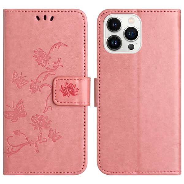 Læderetui Sommerfugle iPhone 16 Pro Rosa