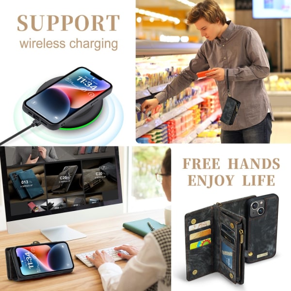 CaseMe Multi-Slot 2 i 1 Pungetui iPhone 15 Plus Sort