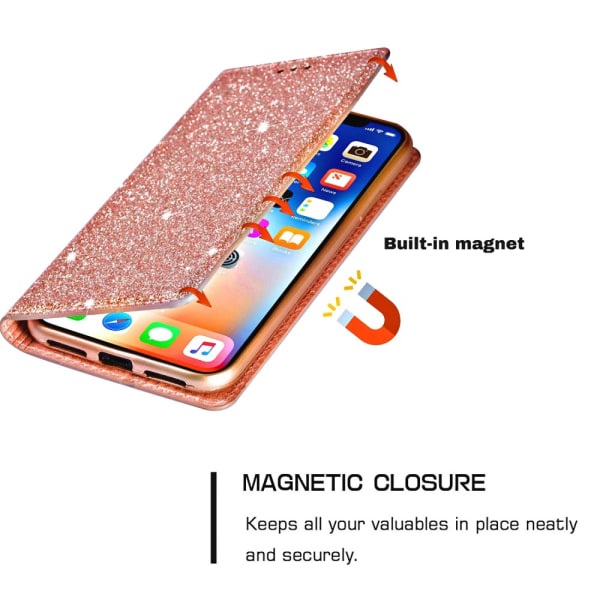 Glitter Plånboksfodral Samsung Galaxy S22 Roséguld