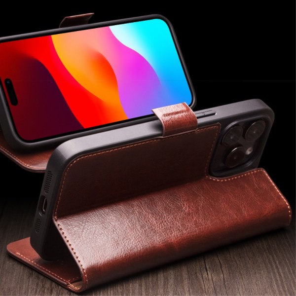 Qialino Læderpung Etui iPhone 15 Sort