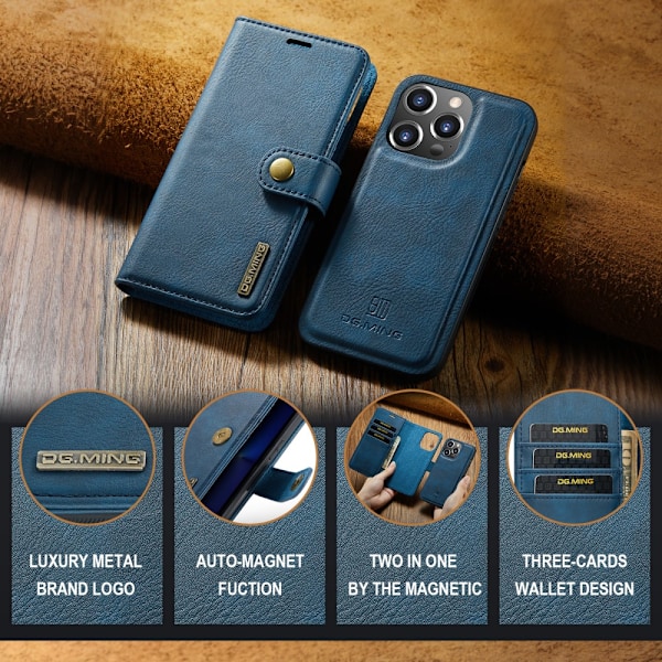 DG.MING 2-in-1 Magnet Wallet iPhone 16 Pro Blue