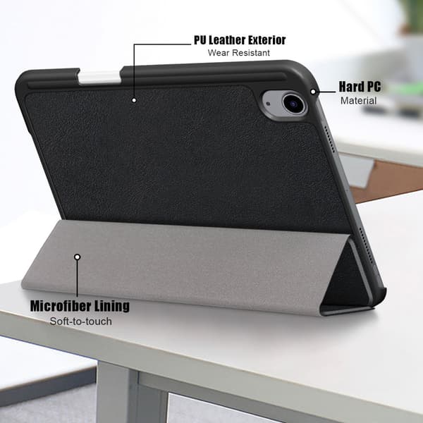iPad Mini 7. generation (2024) Etui Tri-Fold Med Pencil-holder Sort