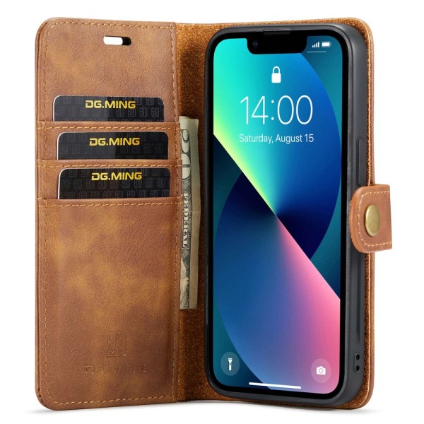 DG.MING 2-in-1 Magnet Plånbok iPhone 15 Cognac