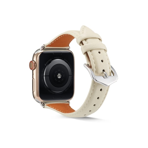 Ohut nahkarannekoru Apple Watch 42/44/45/49 mm Valkoinen